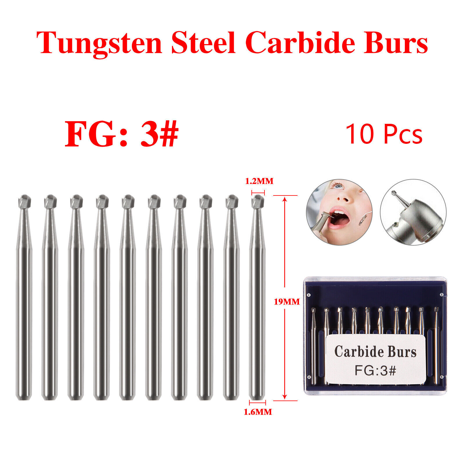 Dental Tungsten Carbide Bur FG Dills Round Type For High Speed Handpiece