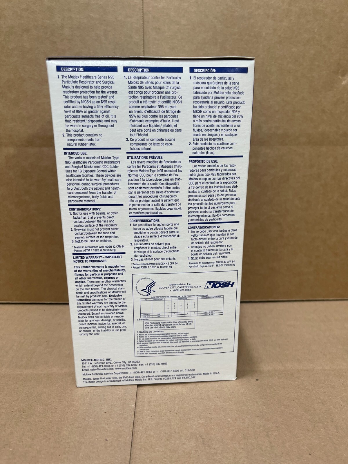 Moldex N95 Respirator surgical Masks, Box of 20 # 1513, Large, Exp. Date 09/2030