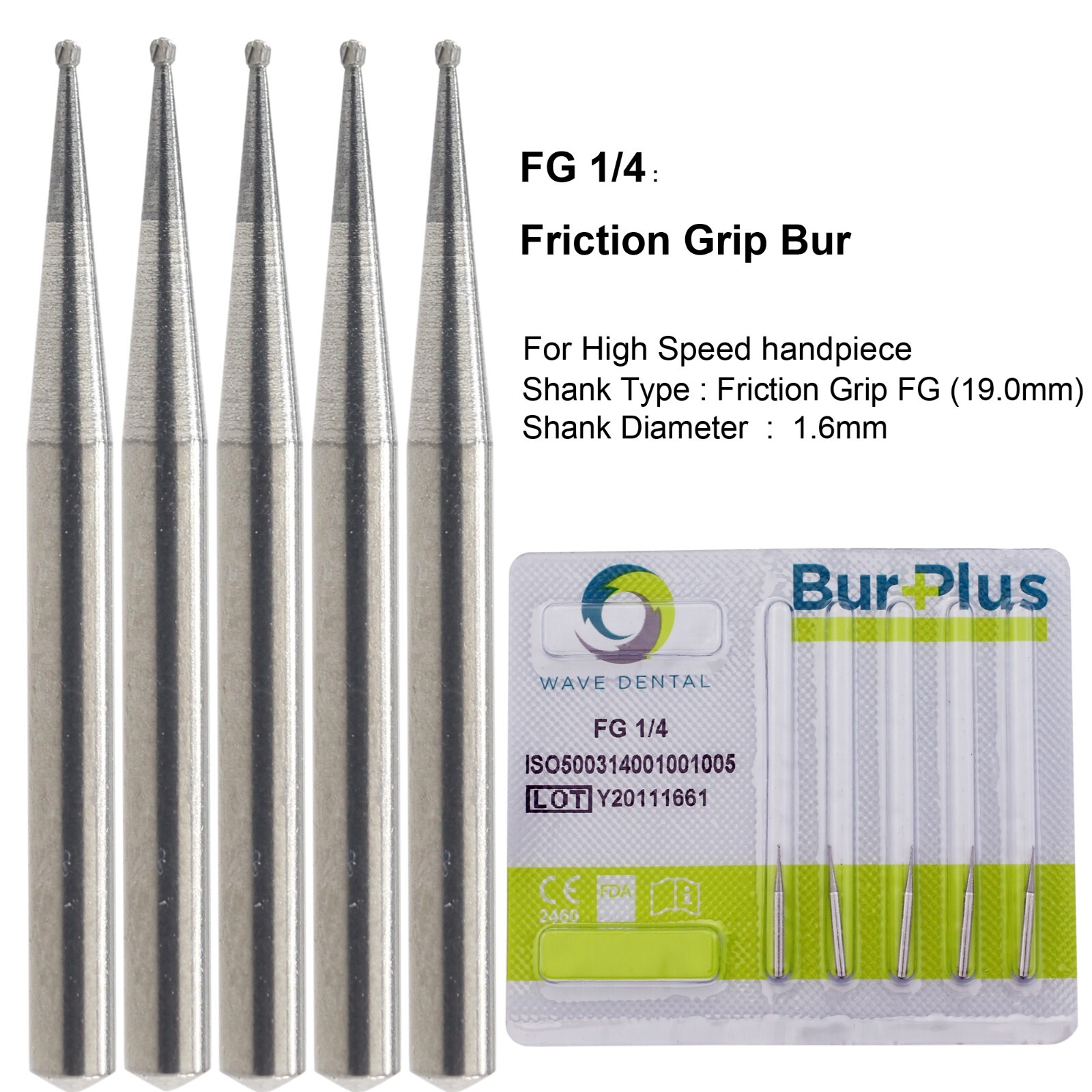 Wave Dental Carbide Bur High Speed Round FG 1/4 1/2 1 2 4 5 6 7 8 Friction Grip
