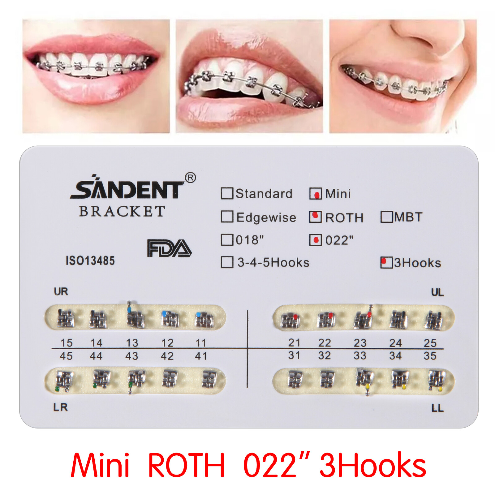 10 Packs SANDENT Dental Orthodontic Brackets Braces Mini Roth 022″Slot 3 Hooks