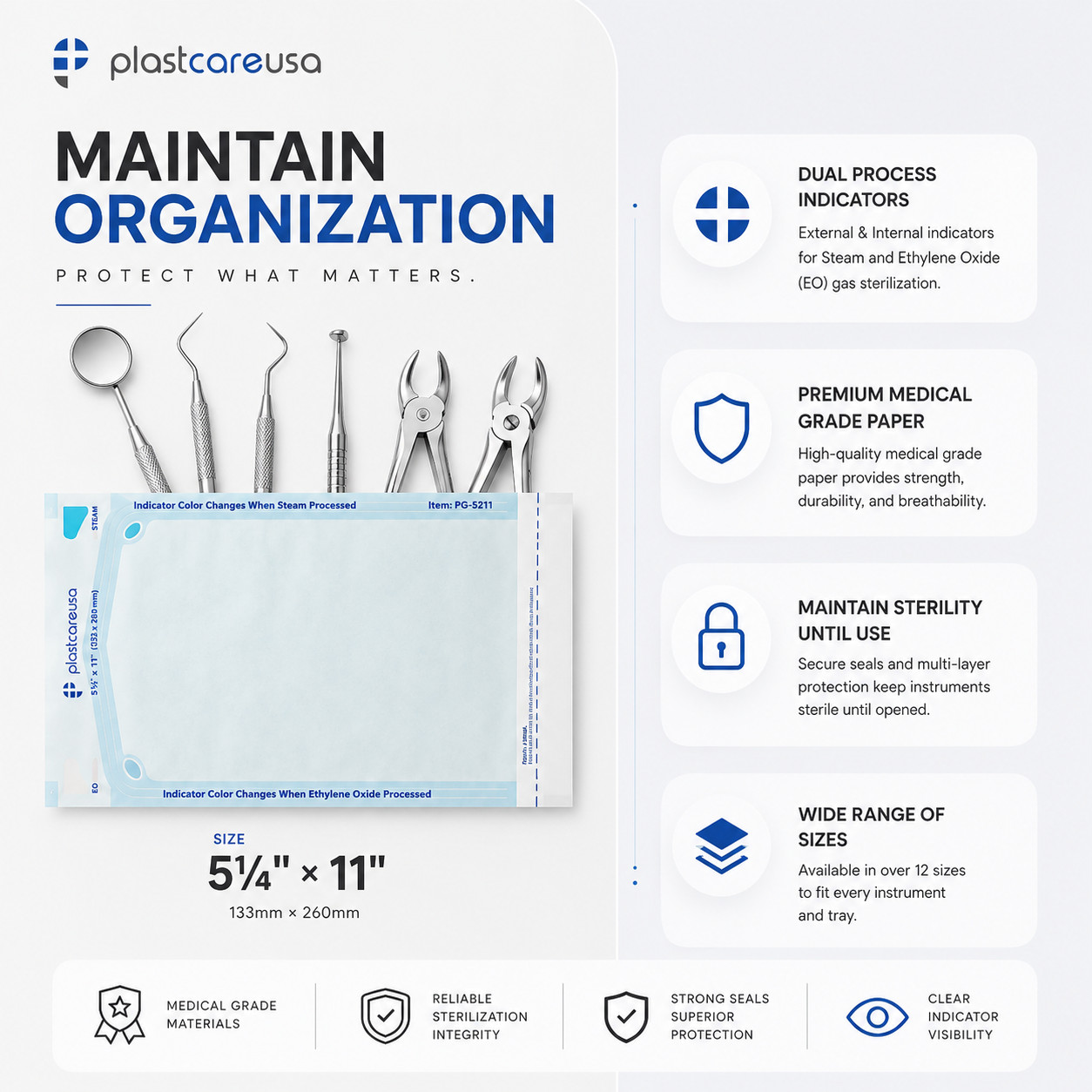 5.25″ x 10″ Self-Sealing Sterilization Pouches for Autoclave (Choose Quantity)