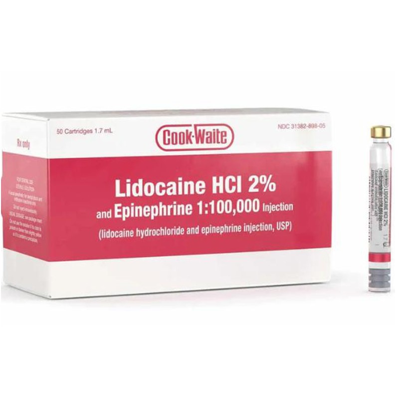 Cook-Waite Green/Red 50 cartridges w/Epinephrine 1:100,000 HCl 2% Injectable