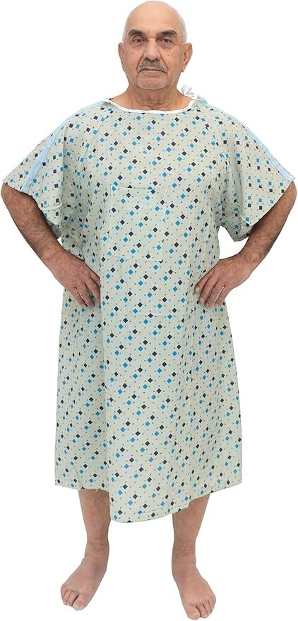 6 Pack Men’s Hospital Gowns – 3XL IV-Ready with Telemetry Pocket, Shoulder Snaps