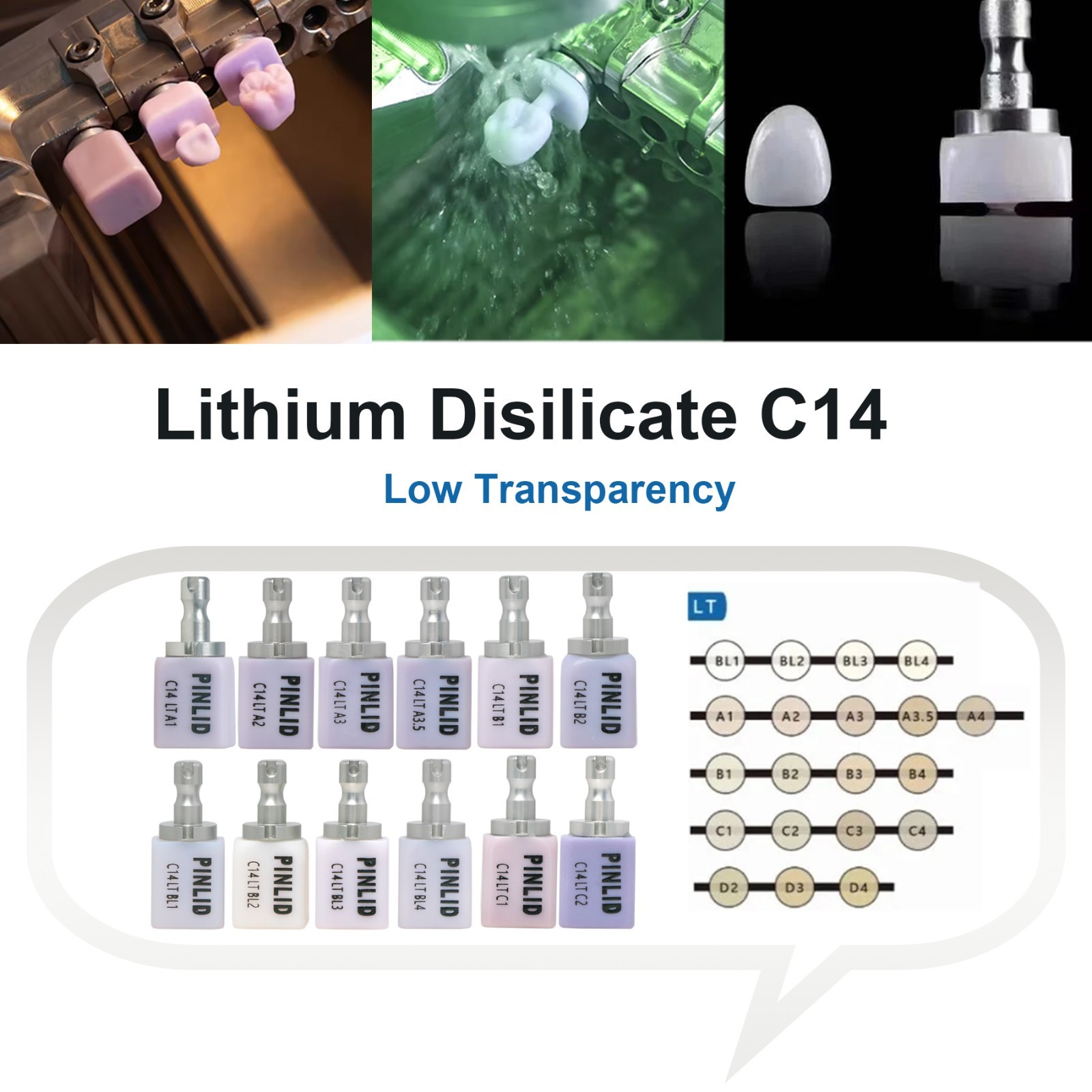 US LT Lithium Disilicate Blocks C14 Dental Glass Ceramic Cubes CAD CAlM Cerec