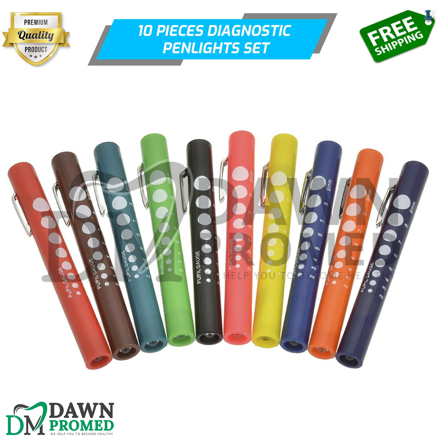 10 Pcs Penlights Set – Colorful Pupil Gauge Penlights For Nurse Doctor Paramedic
