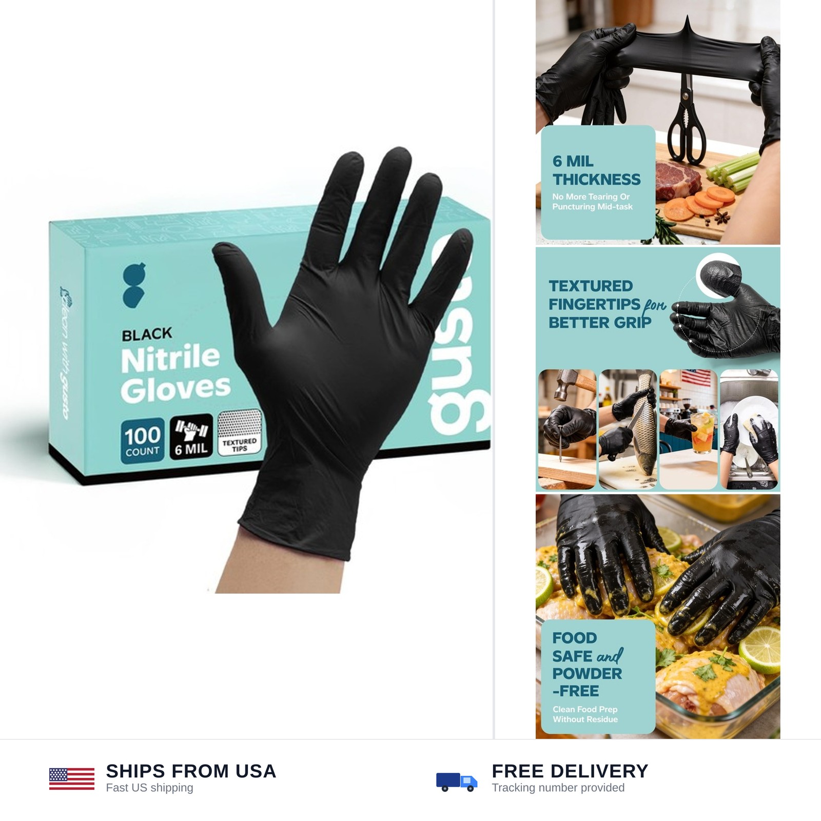 Comfy Package Black Nitrile HEAVY DUTY 6 Mil. Chemical Resistance, Latex & Po…