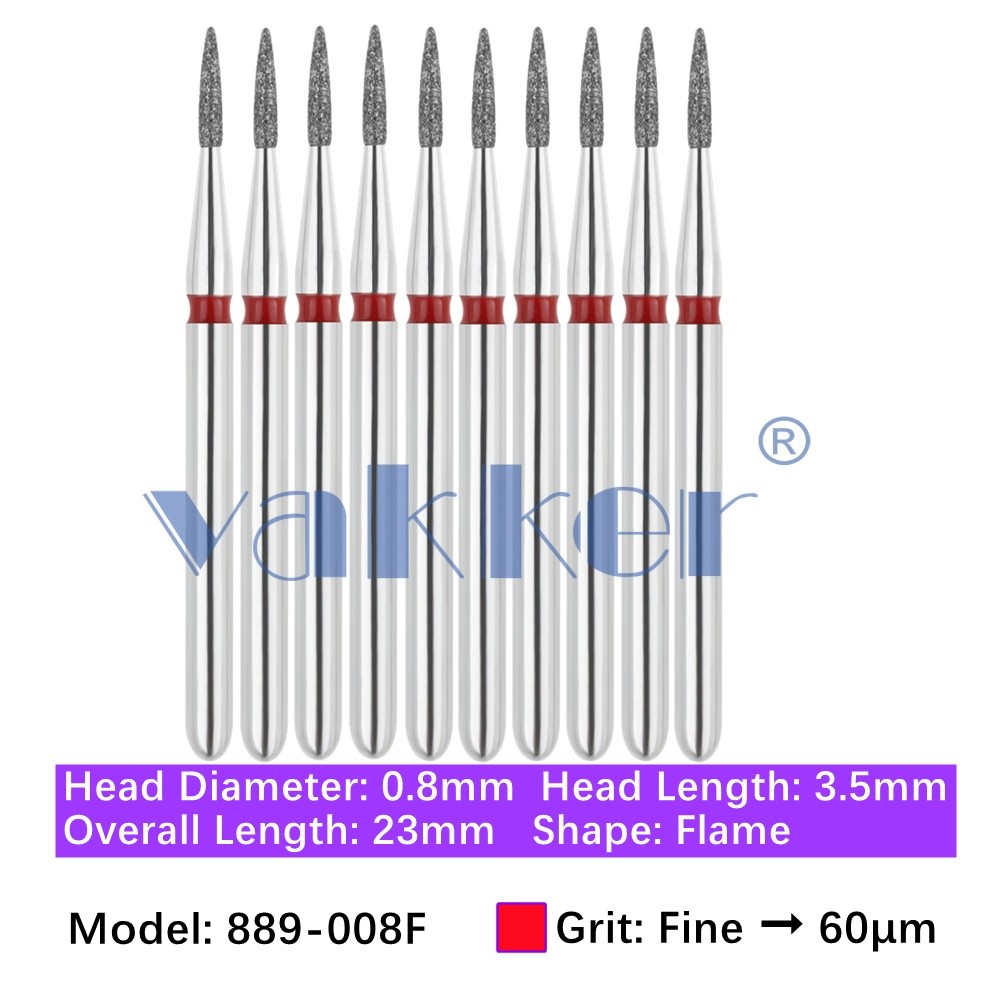 Vakker 10pc Dental Flame FG Diamond Burs 889-008F Fine Grit Friction Grip Bur