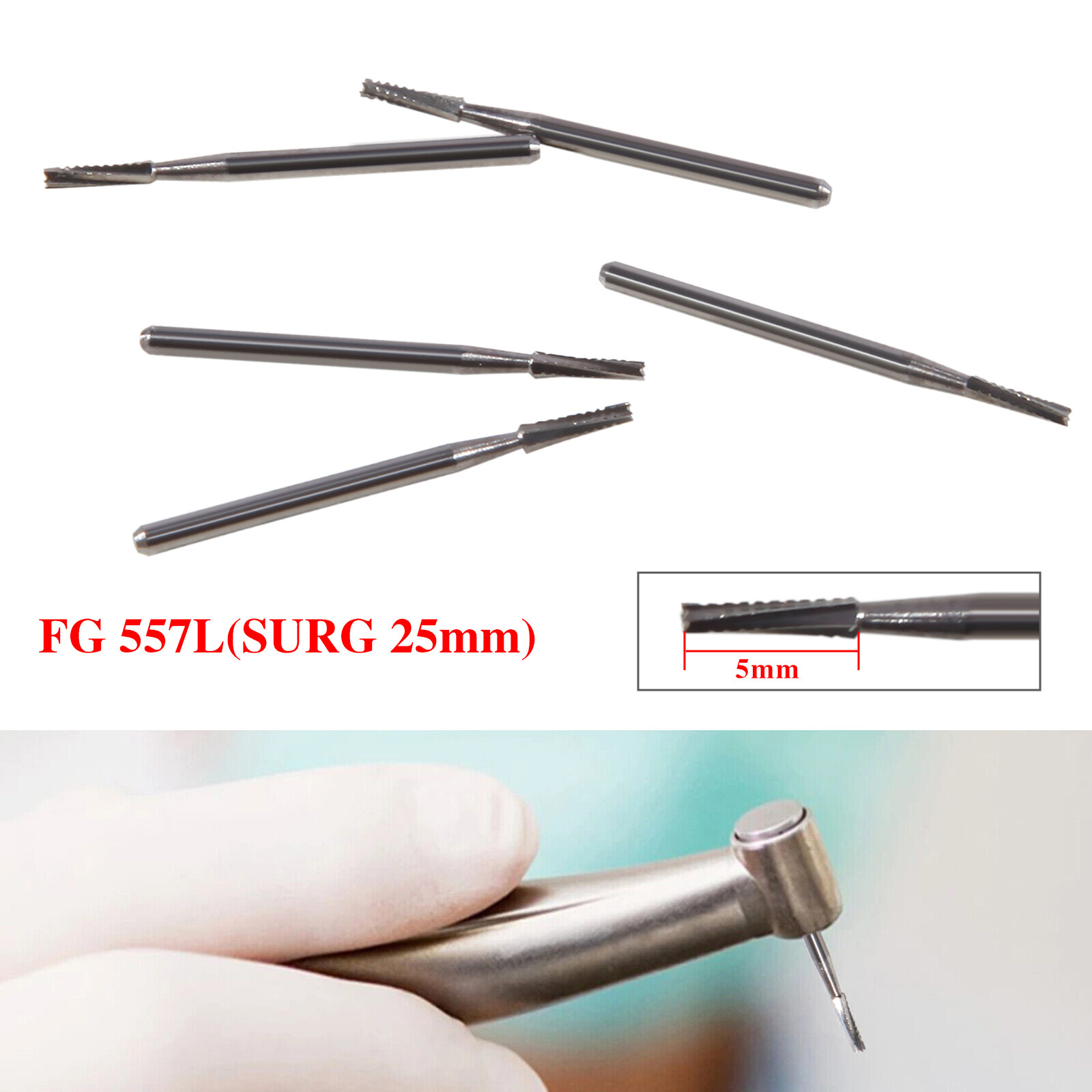 5pcs/pack Dental Carbide Burs Surgical Bur SURG 25mm FG-557L for High Speed DL