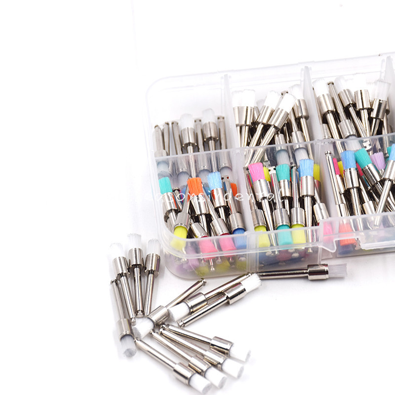 Dental Nylon Latch Flat Polishing Prophy Polisher White & Colorful Brush 200 Pcs