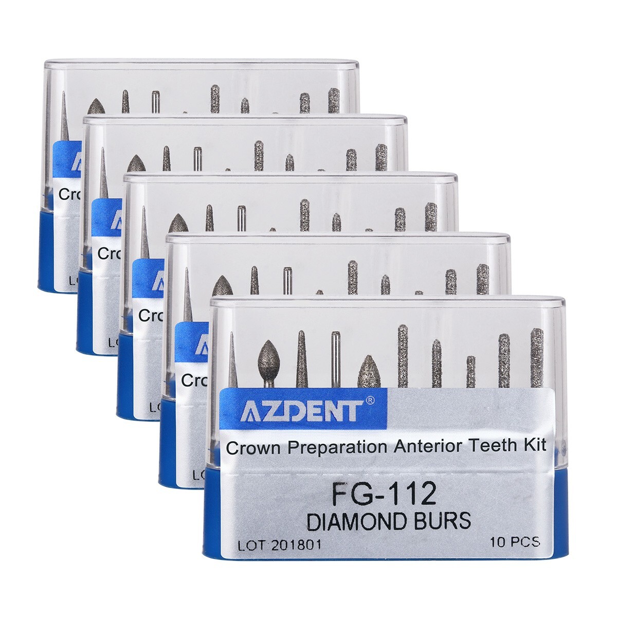 10pcs Dental Diamond Burs High Speed FG-112 Crown Preparation Anterior Teeth Kit