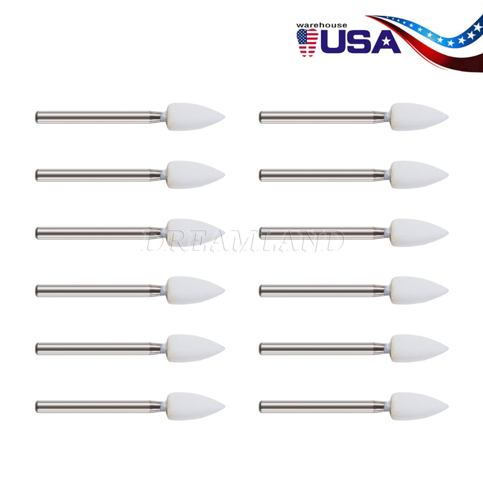 Dental White Polishing Stones – Flame FL2 FG – Arkansas Stone – Meta – 12 pieces
