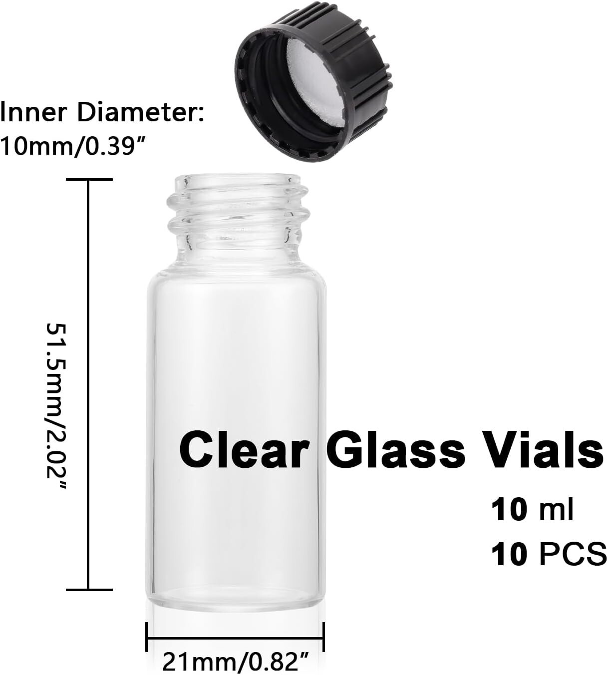 10Pack 10Ml Clear Glass Vials with Screw Caps Small Liquid Sample Vial LeakProof