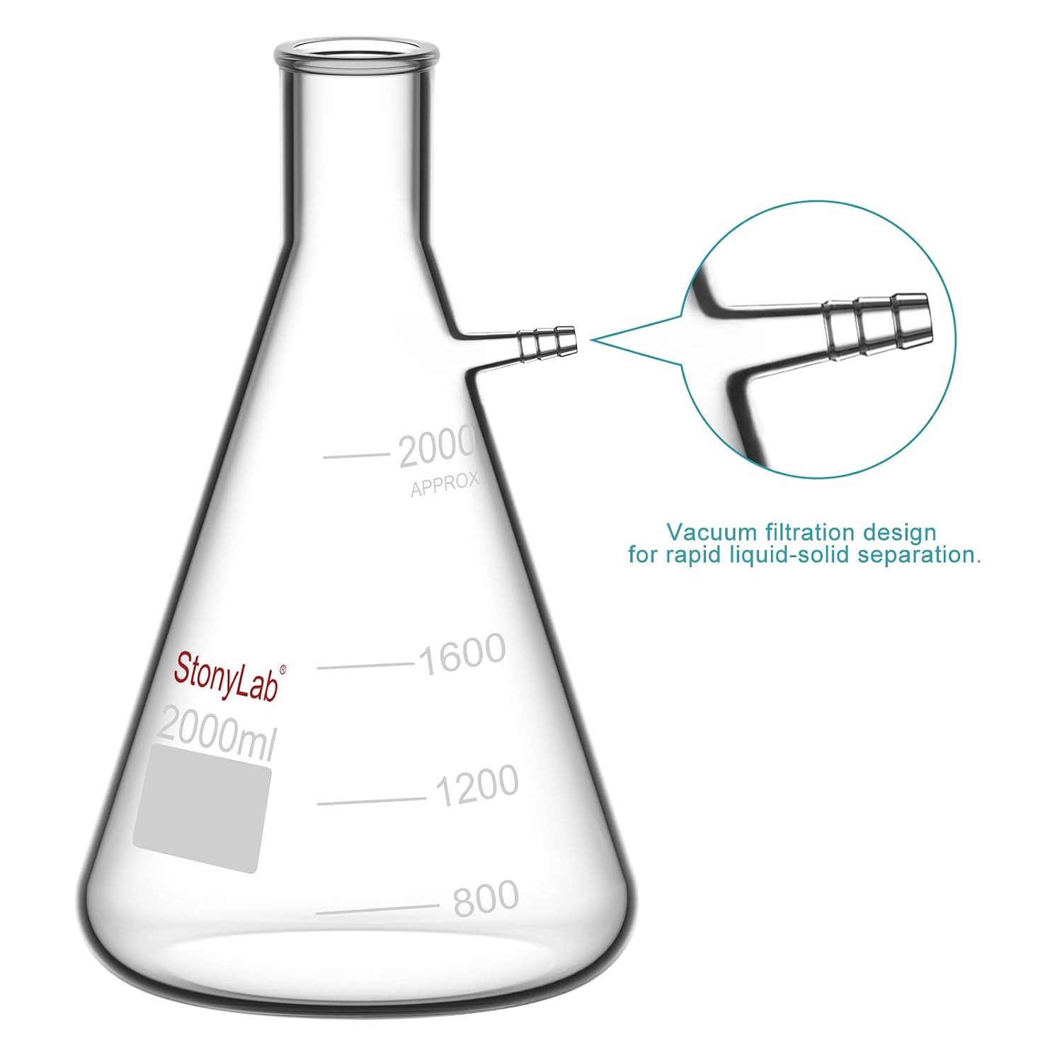 2000ml Borosilicate Glass Filtering Flask, Bolt Neck with Tubulation, 2L (2 Lite