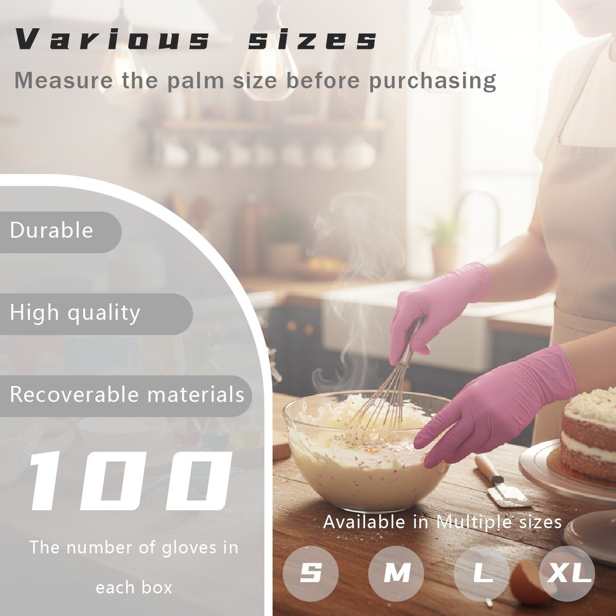 100 Pcs Disposable Nitrile Gloves Latex Free Food Grade Cleaning Work Pack