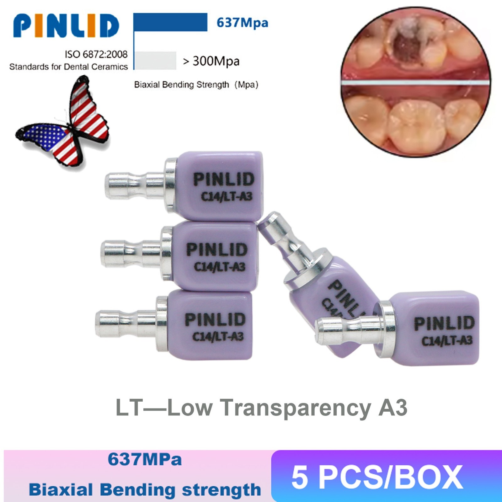 Dental Lithium Disilicate Glass Ceramic Block C14 HT/LT CADCAM Inlay Onlay Crown