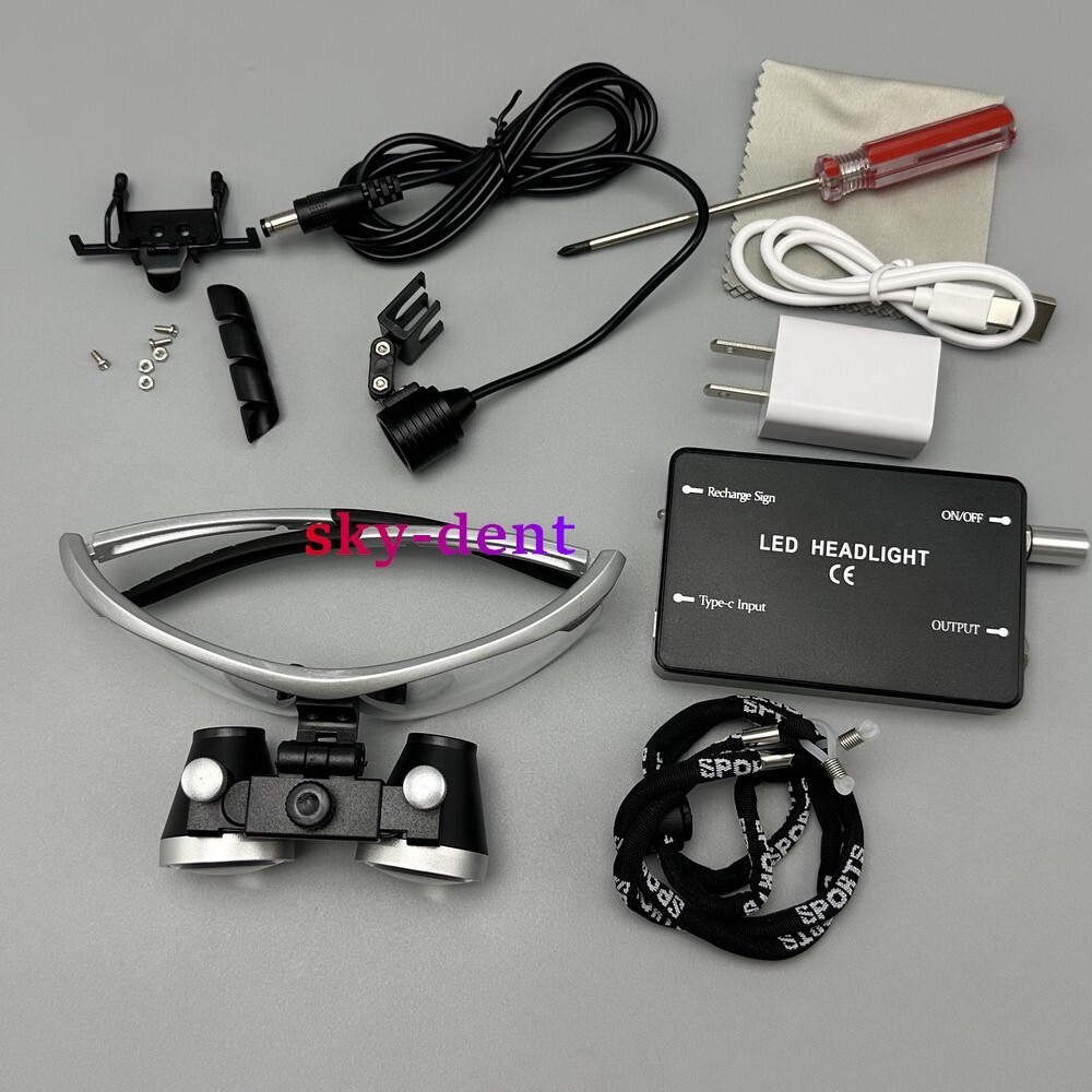 3.5X Dental Surgical Medical Loupes Magnifier Binocular with LED Headlight US/EU