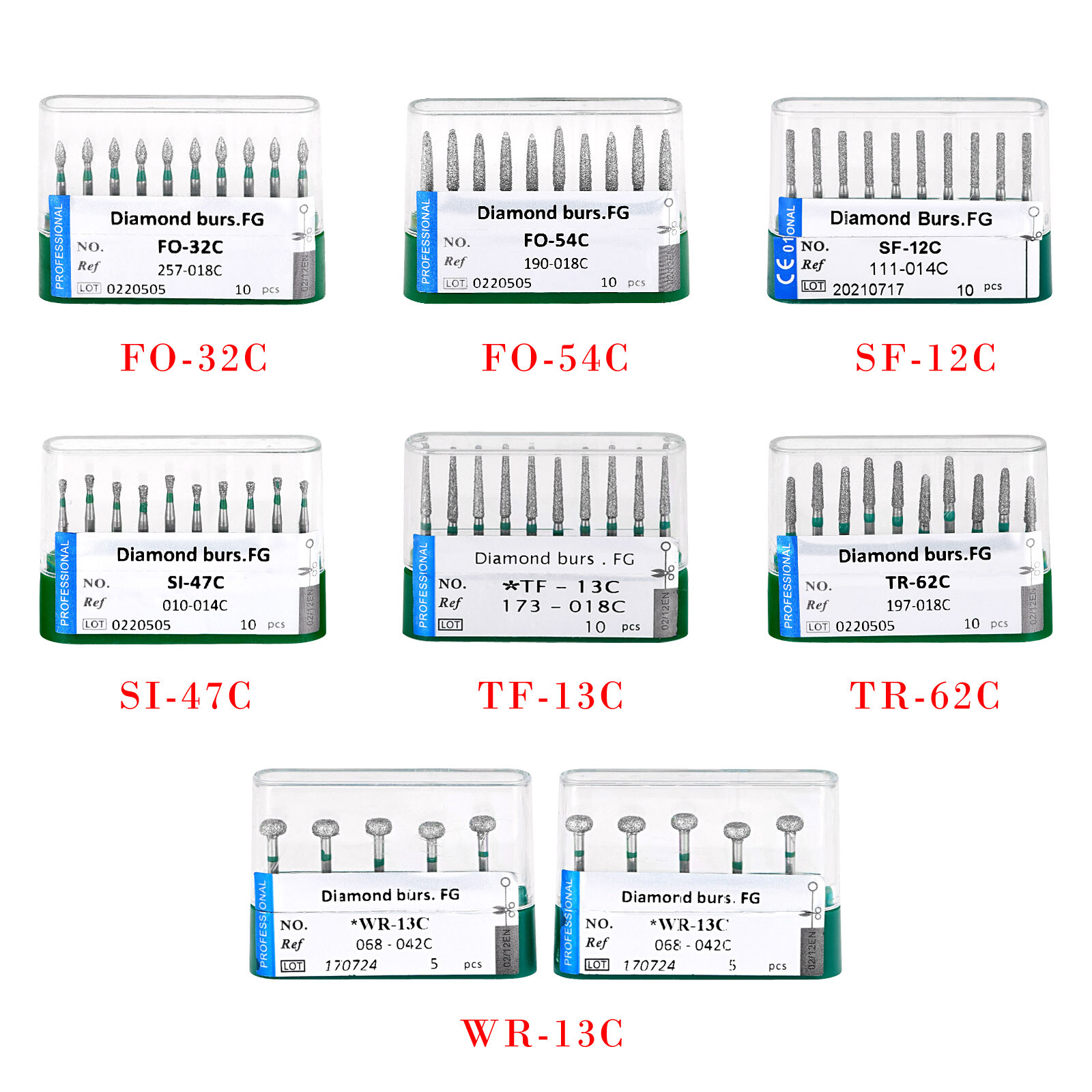 10pcs/Pack Dental Diamond Burs Drill FG Burs for High Speed Contra Angle 1.6mm