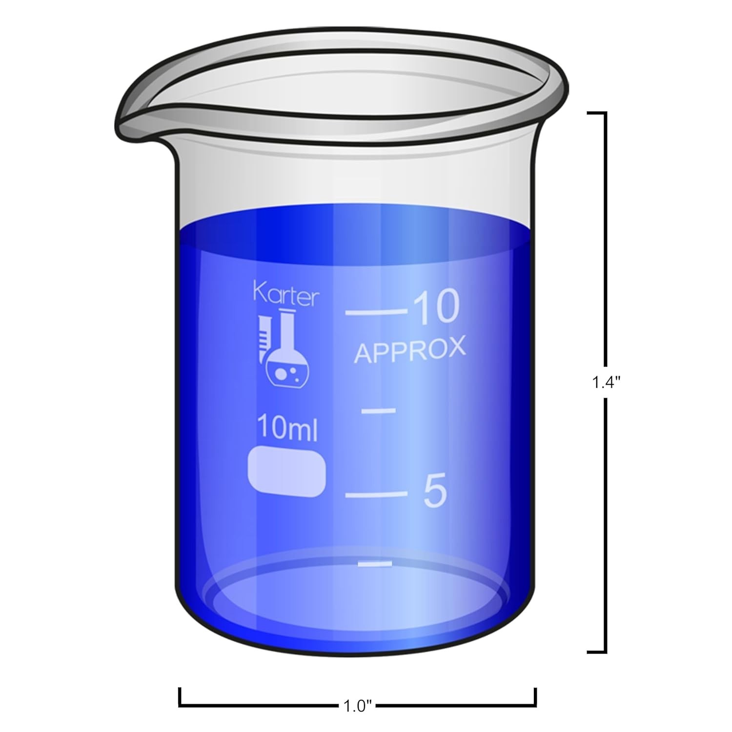 Glass Beaker Set 3.3 Boro, Griffin Low Form 6 pk – 10, 50, 100, 250, 500, 1000ml