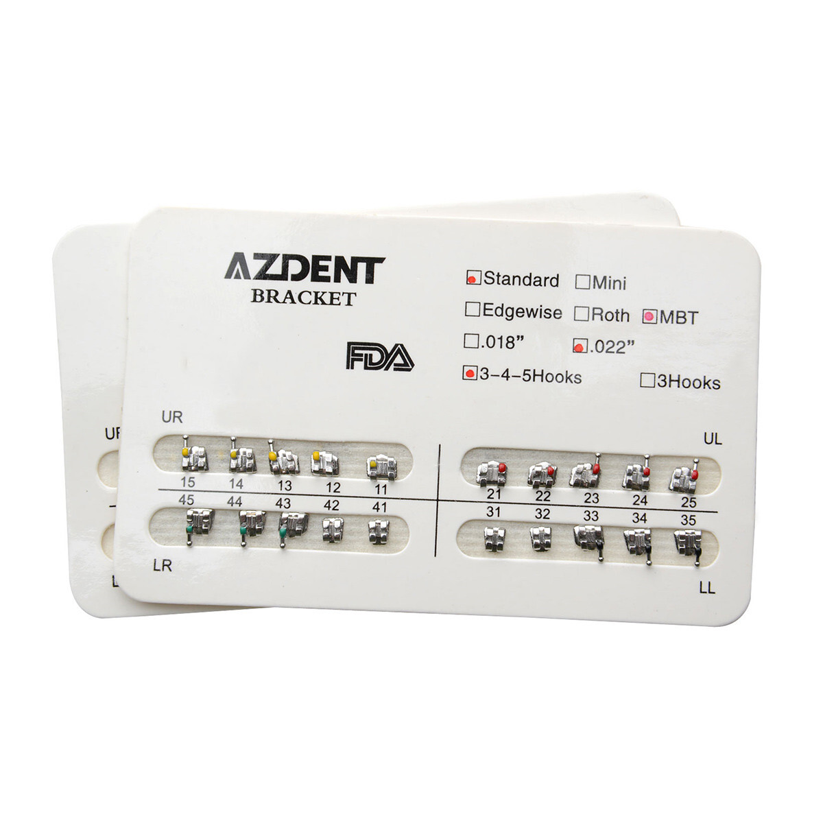 20Packs AZDENT Dental Metal Brackets Standard MBT Slot .022 Hooks 345 20pcs/pack