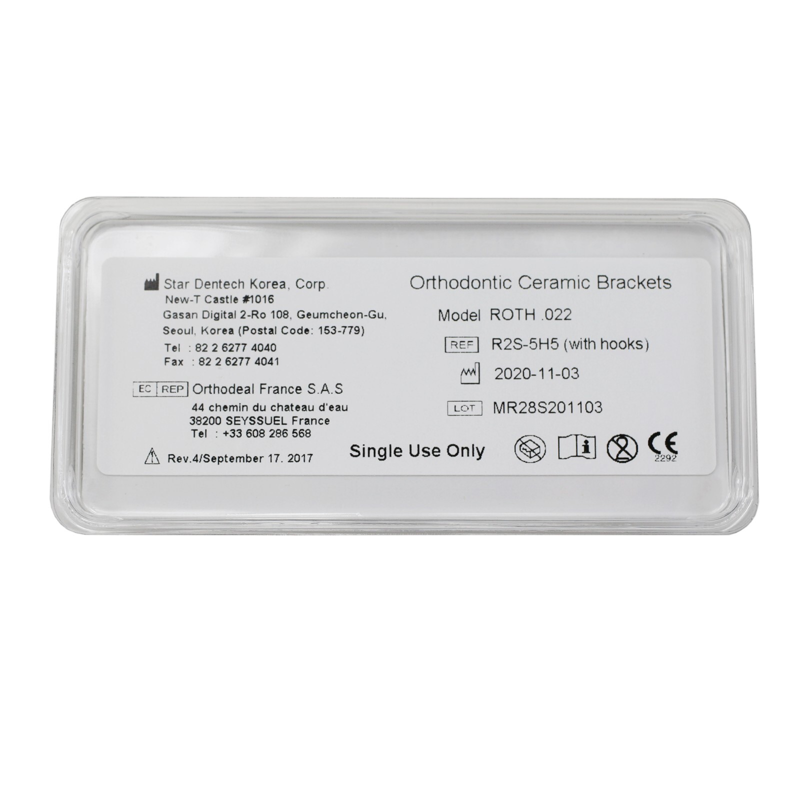 Dental Orthodontic Sapphire Bracket Monocrystalline Aesthetic Roth 022 345 Hooks