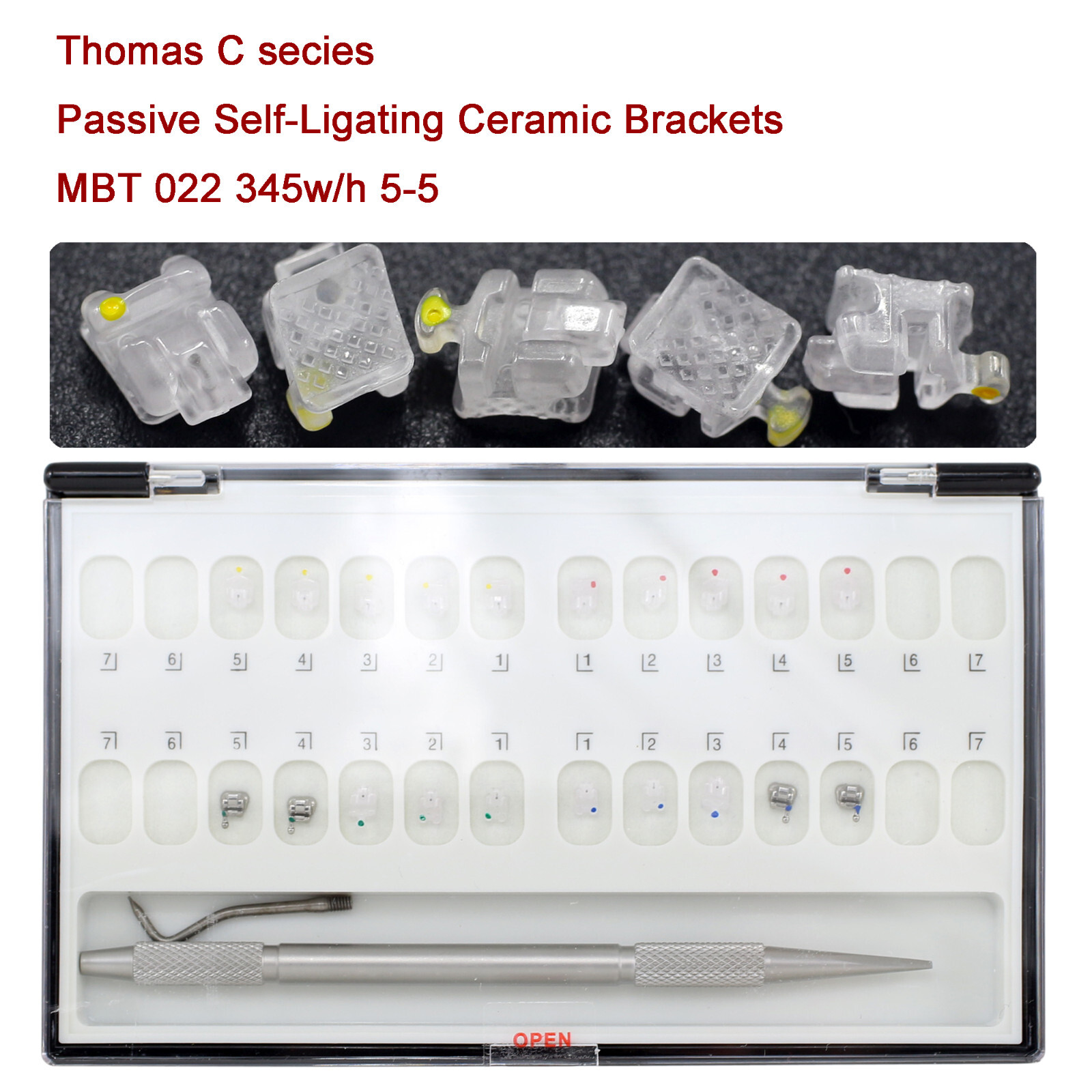 Dental Orthodontic Self Ligating Ceramic Brackets Roth MBT 022 345 Hooks 5-5