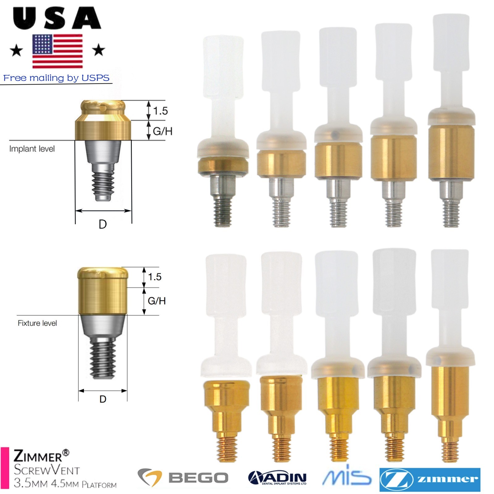 Zimmer TSV 3.5/4.5mm Mis Adin Locator Abutment Male Cap Inserts Tool For 1-5.0mm