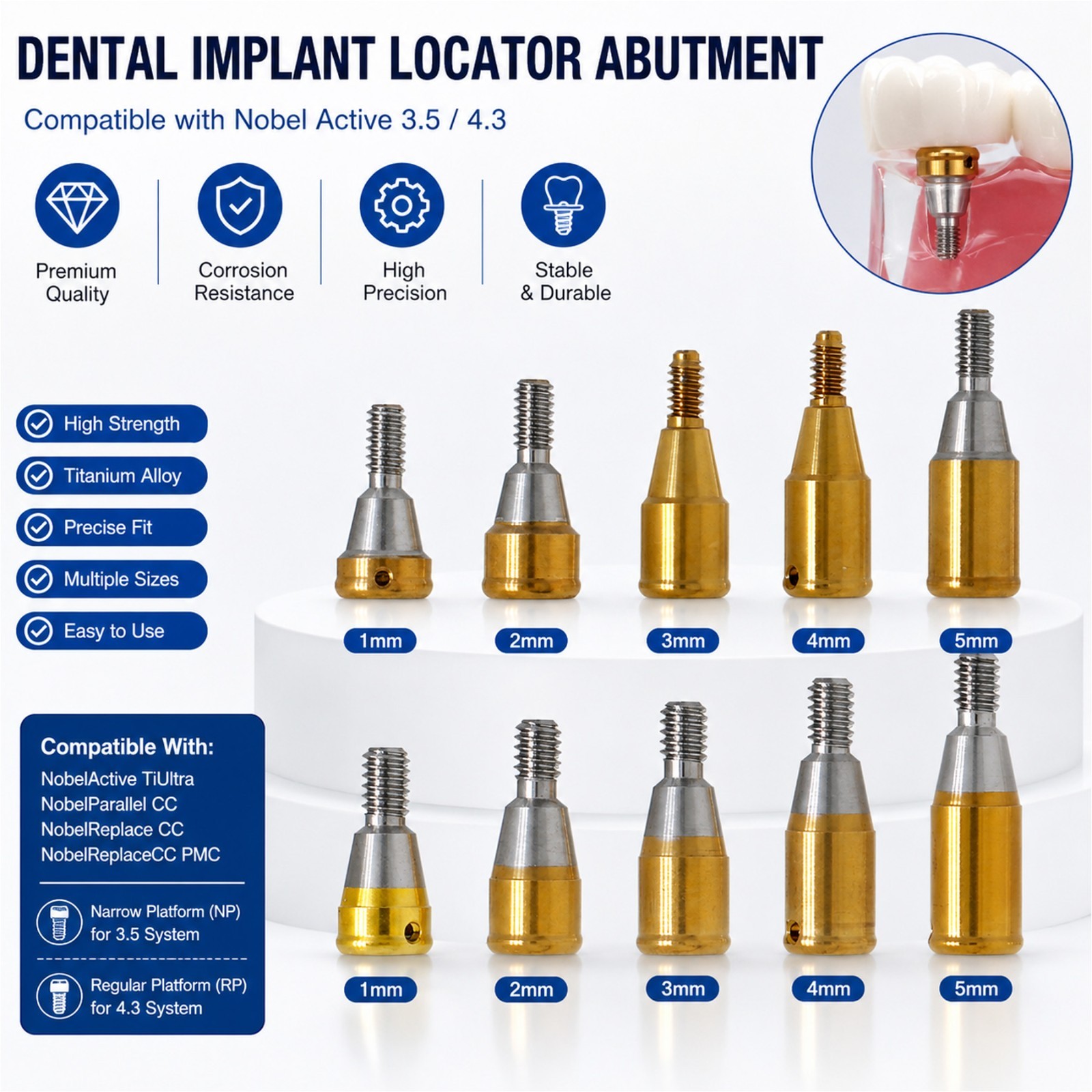 ZEST NOBEL Locator Abutment for Nobel Biocare Active Conical Connection NP & RP