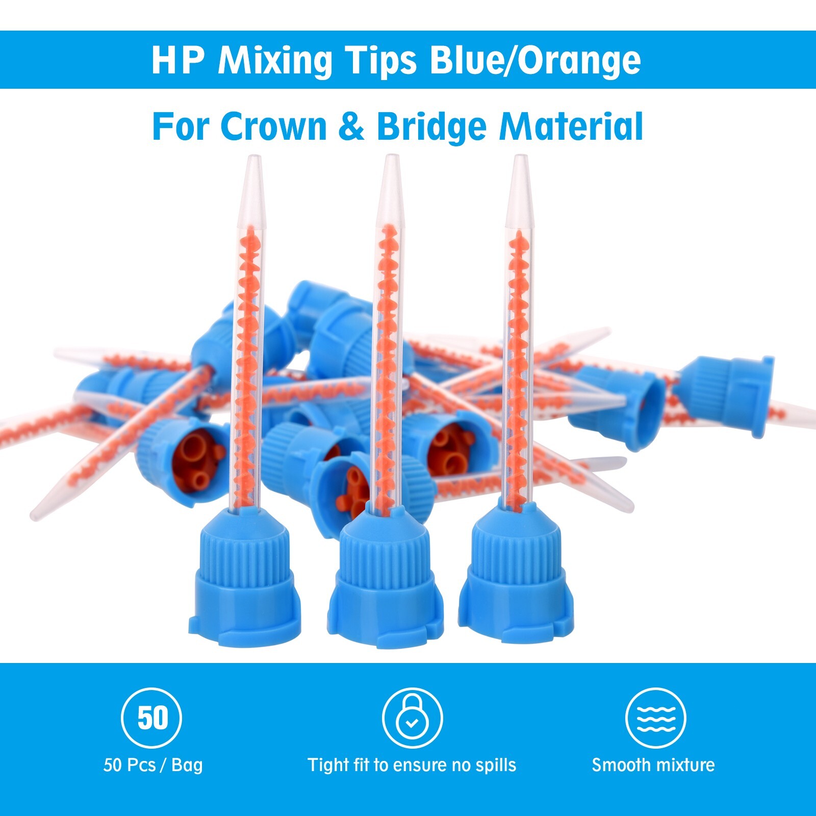 OneMed Dental Mixing Tips for Impression Temp Crowns Material (10:1) 50Pcs/Bag