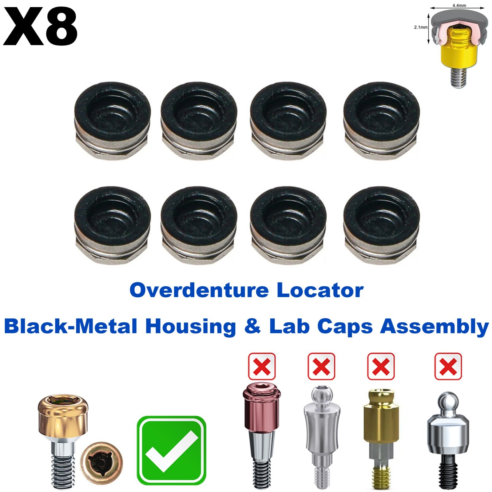 US Dental Overdenture Implant Strong Retention Caps For Locator Abutment Inserts