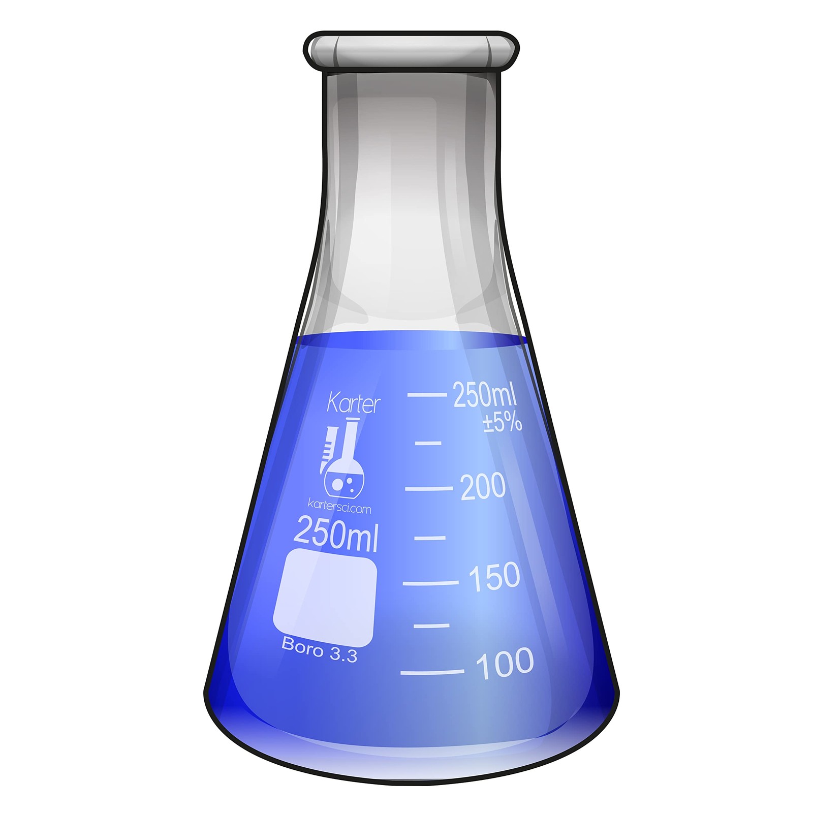 250ml Narrow Mouth Erlenmeyer Flask, 3.3 Borosilicate Glass, 213G28 (Single)