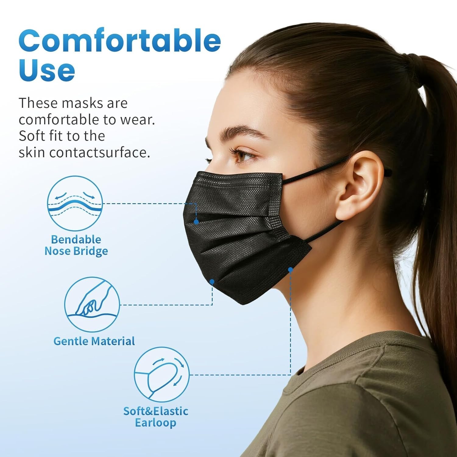Breathable 3-Ply Black Disposable Masks – 100 Count for Everyday Protection