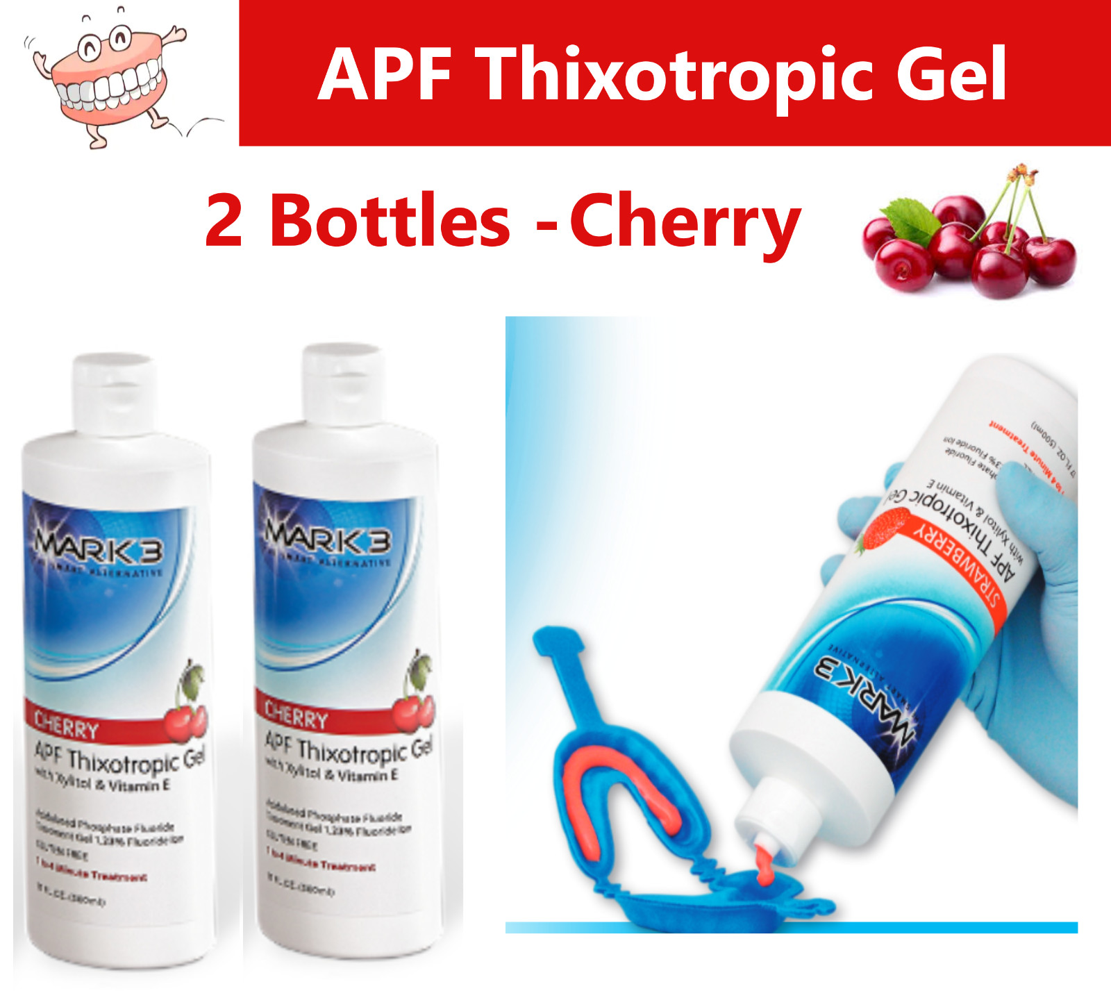 2/Pk Dental Flouride Gel APF Thixotrophic Fluoride 1.23% 17 Oz,CHERRY, 2 Btl