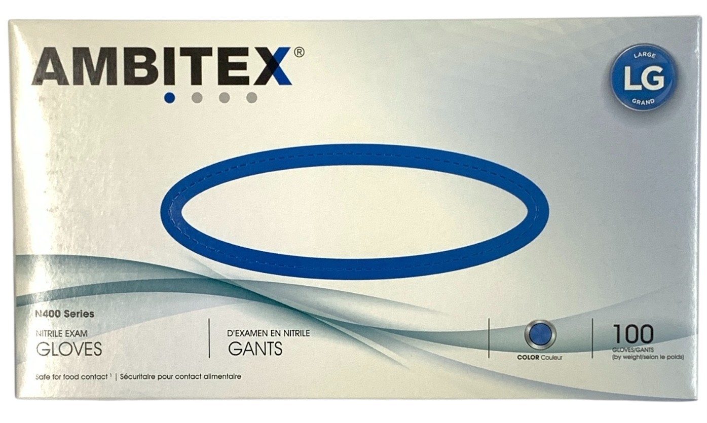 Ambitex NLG400 Powder Free “LARGE” Nitrile Exam Gloves (10 pack/1000 Gloves)