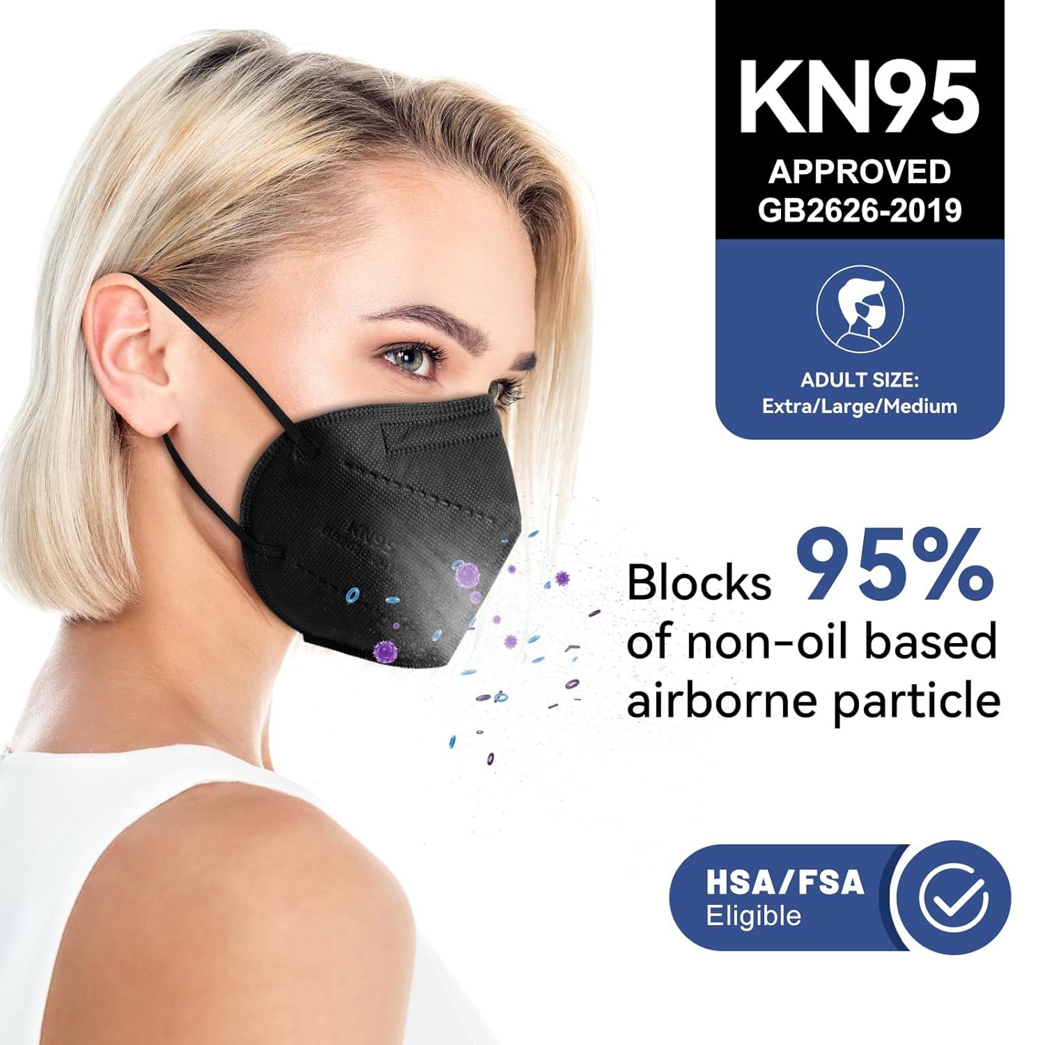 KN95 Face Masks Black Adults – 100 Pack KN95 Disposable Comfortable 5-Layer S…