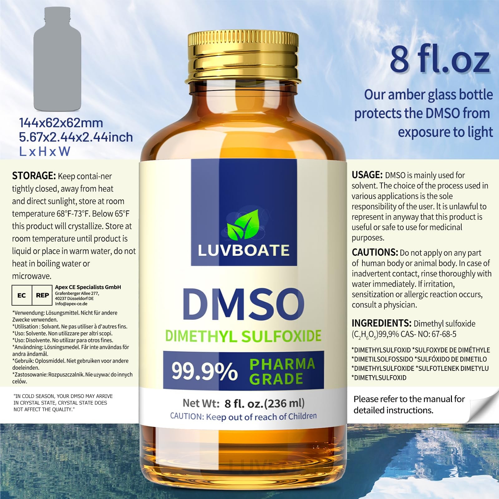 DMSO 99.9 Pharma Grade, Pure Liquid Dimethyl Sulfoxide 8 fl.oz in Glass Bott…