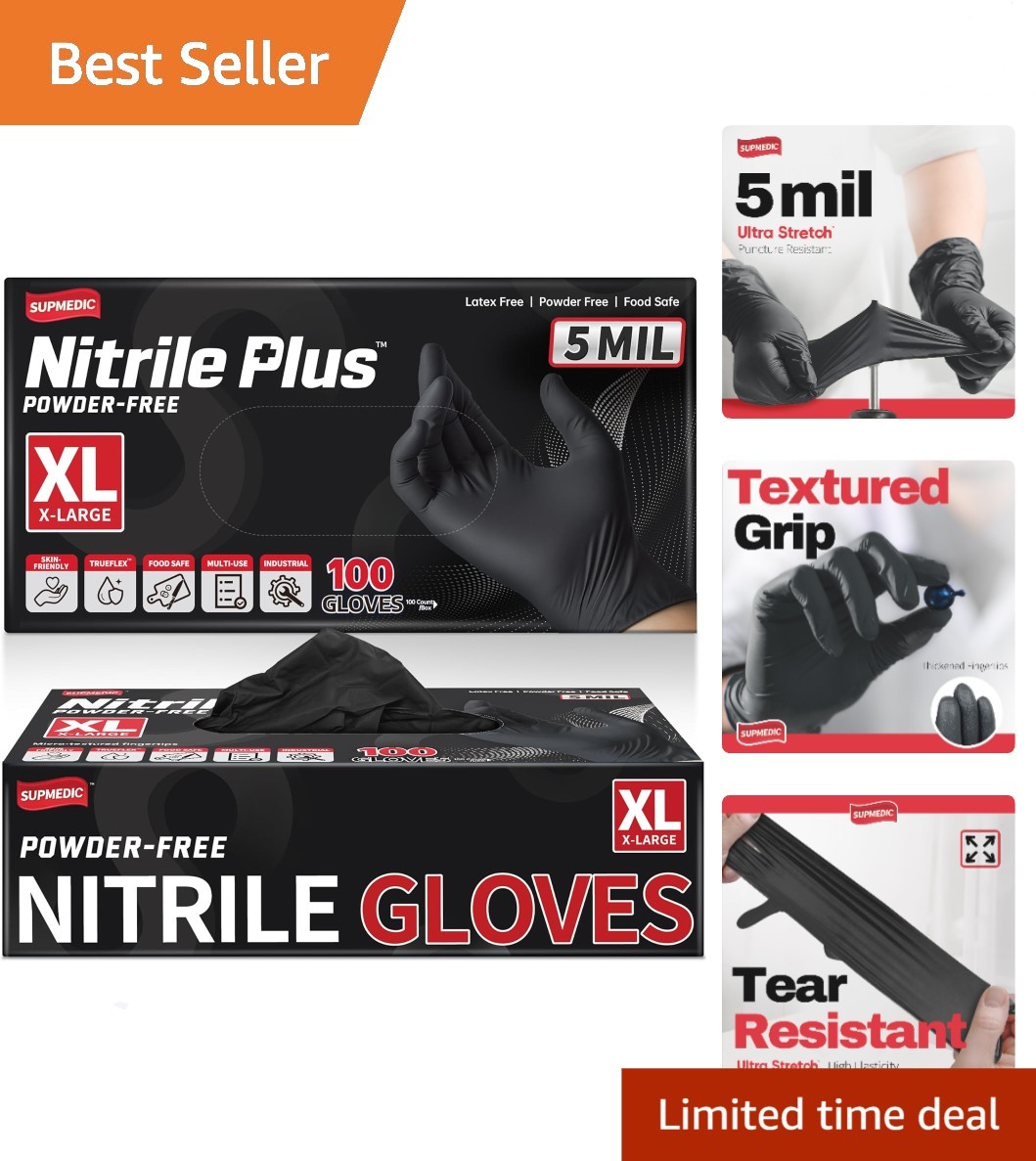 Black Industrial Disposable Nitrile Gloves 4 & 5 Mil Latex & Powder Free