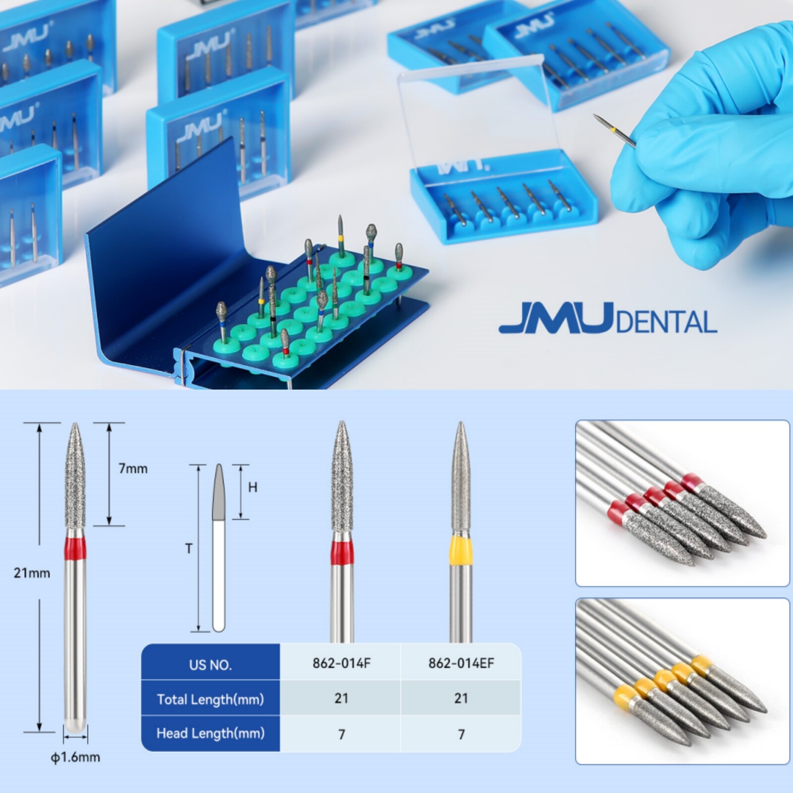 5PCS Dental Diamond Burs Fine Grit/Extra Fine FG Burs for High Speed Handpiece