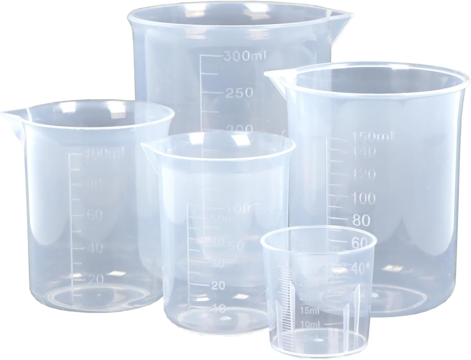 5 Pack Plastic Measuring Jugs, Transparent Lab Graduated Beakers, Heat Resistant