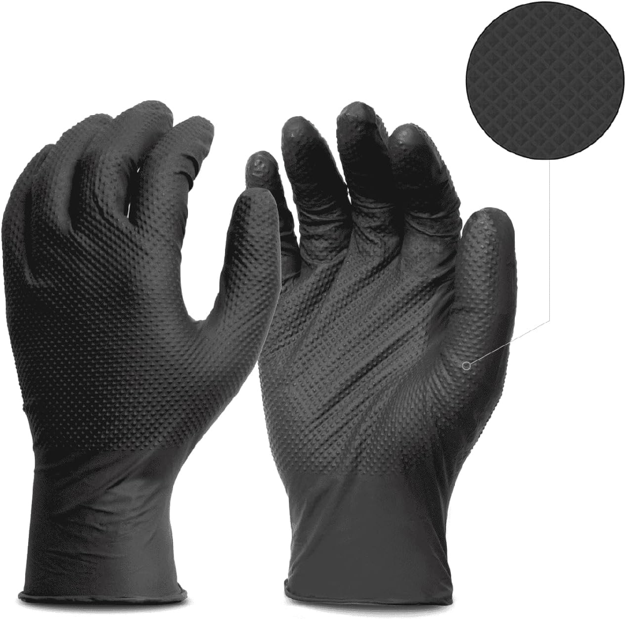 GUS Black 8 Mil Diamond Grip Nitrile Disposable Gloves – Large, 100