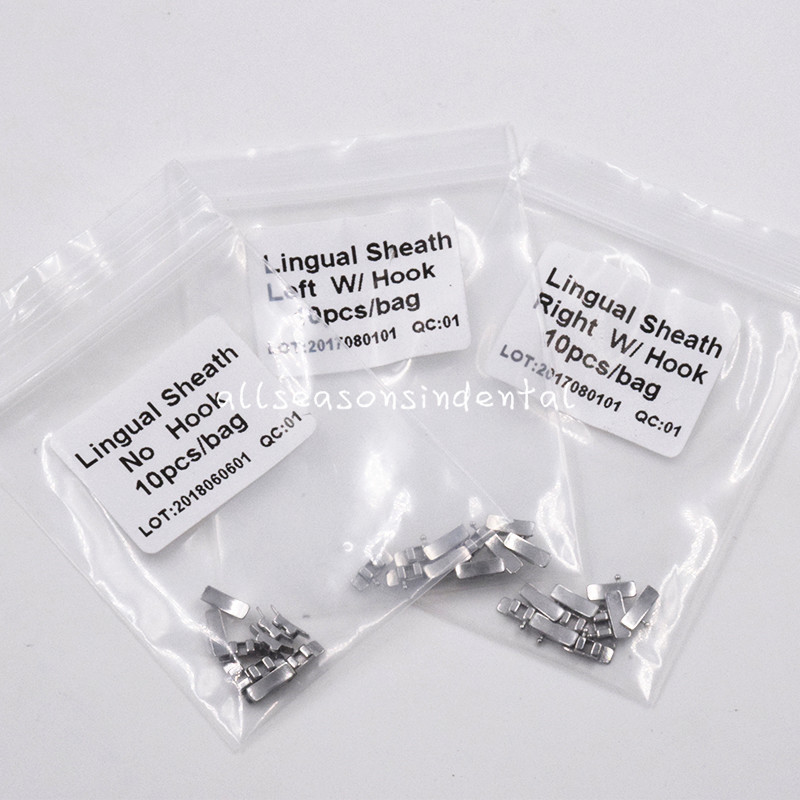 10 Packs Dental Orthodontic Lingual Sheath With Hook On Left / Right/ NO Hook