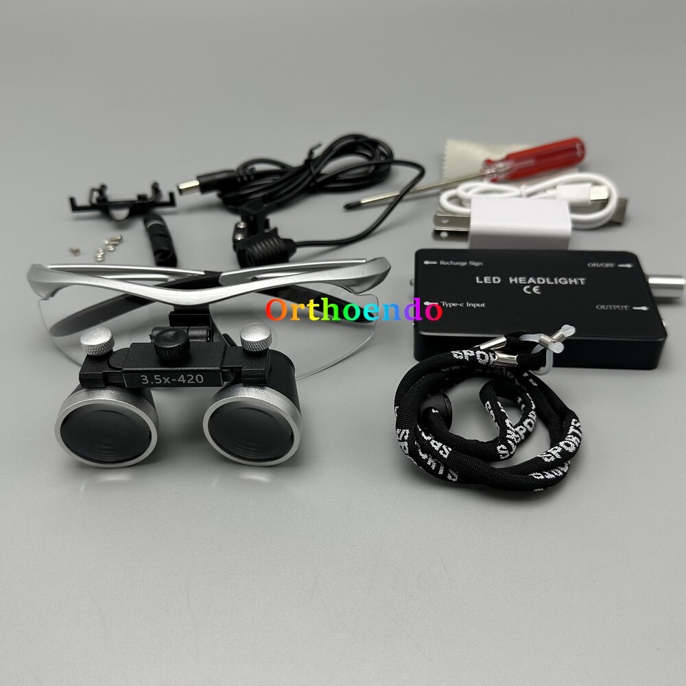 3.5X Dental Surgical LED Loupe Headlight Medical Binoculars Magnifier US/EU Plug