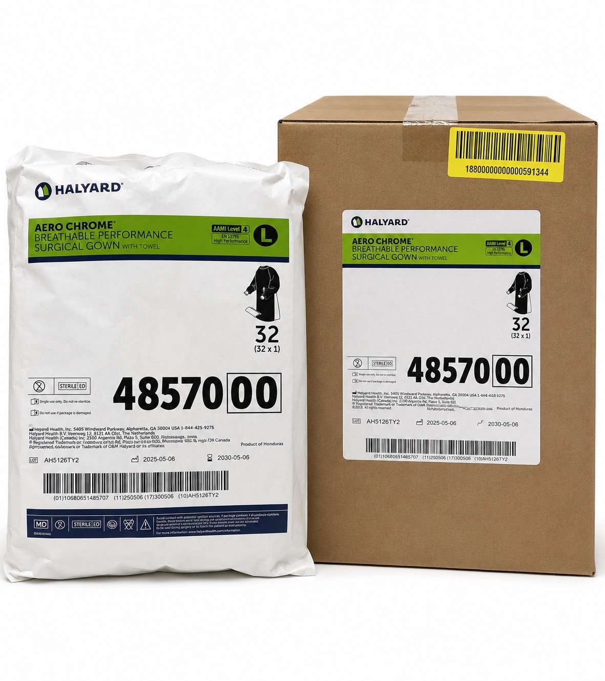 Halyard 48570 Aero Chrome Surgical Gown Large AAMI Level 4 Sterile Case of 32