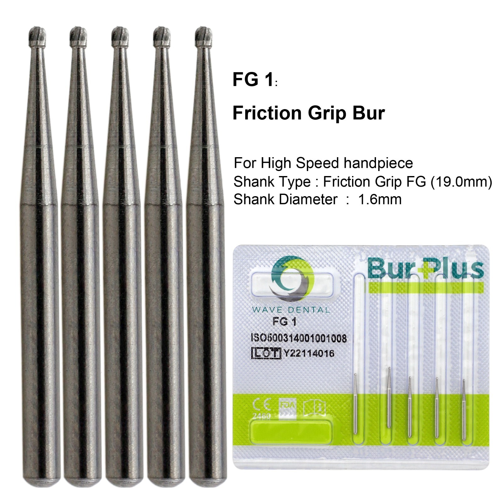 Wave Dental Carbide Bur High Speed Round FG 1/4 1/2 1 2 4 5 6 7 8 Friction Grip