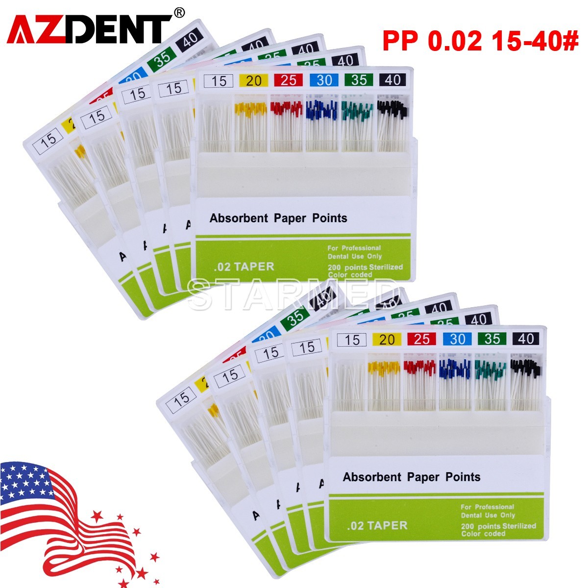10 Packs Dental Root Canal Absorbent Paper Points Taper 0.02 15-40# Endodontic
