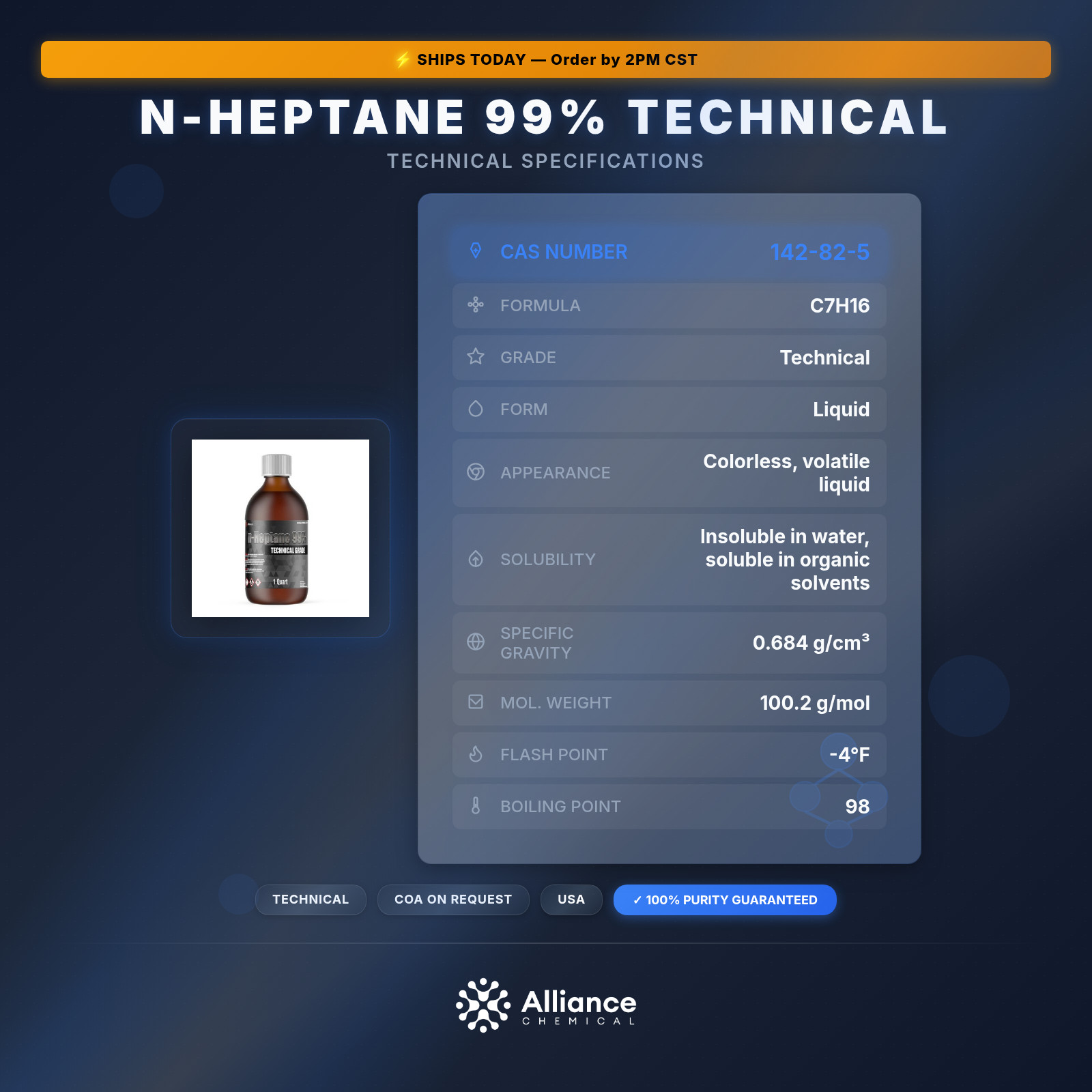 n-Heptane 99% Technical – 1 Quart