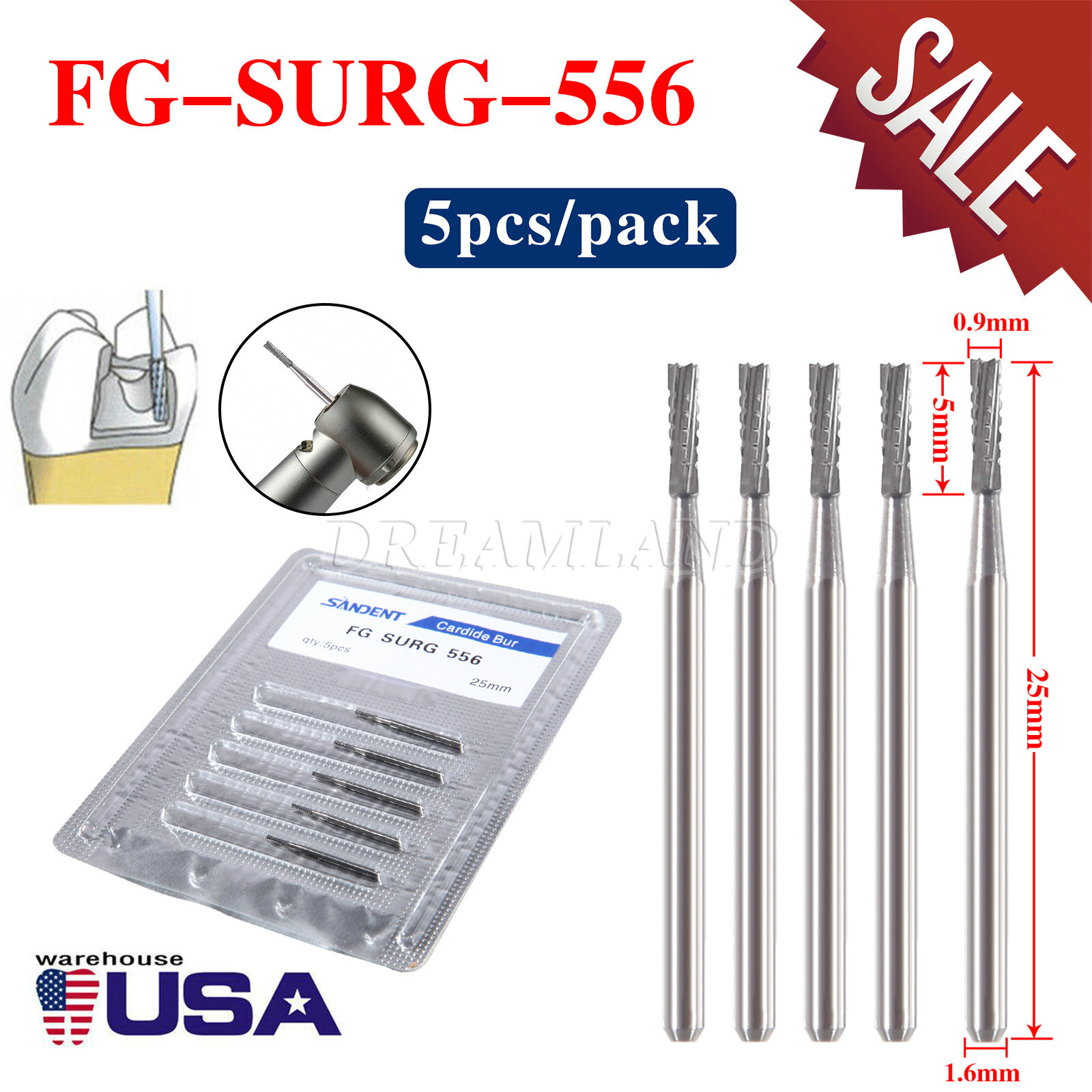 Dental Surgical Round Burs 2 4 6 8 FG SURG Long 25mm Carbide Bur High Speed
