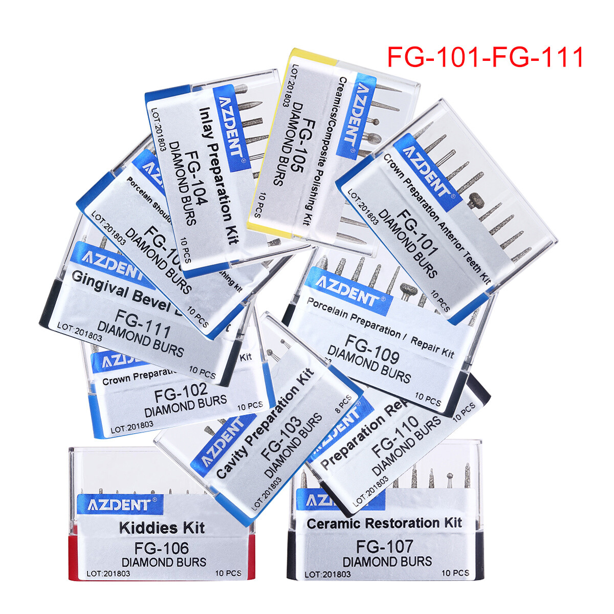10PCS/Kit Dental Diamond Burs Kit FG101-FG117 fit Handpiece AZDENT