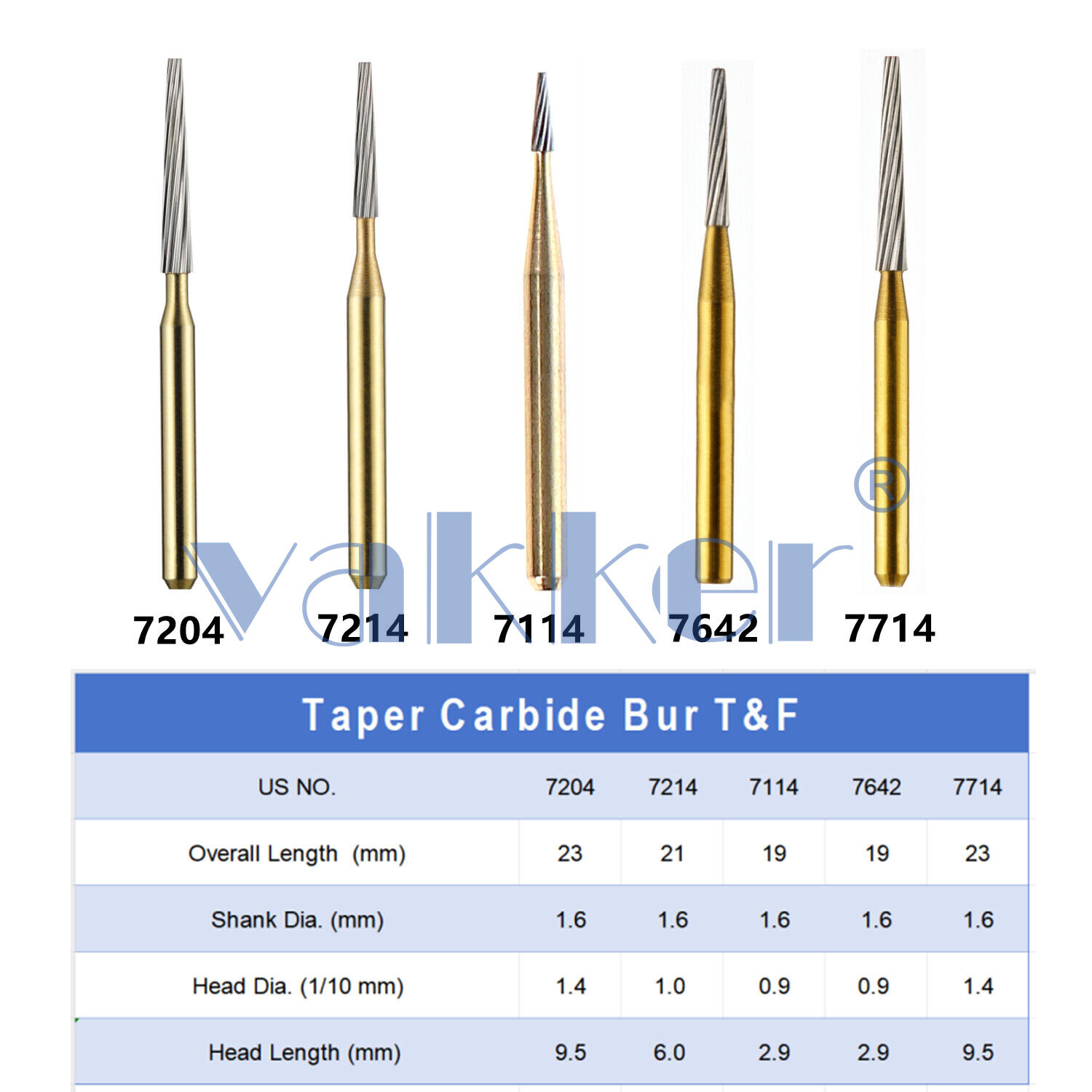 10/Pack Dental Trimming & Finishing Gold Carbide Burs Round Needle Egg Shape