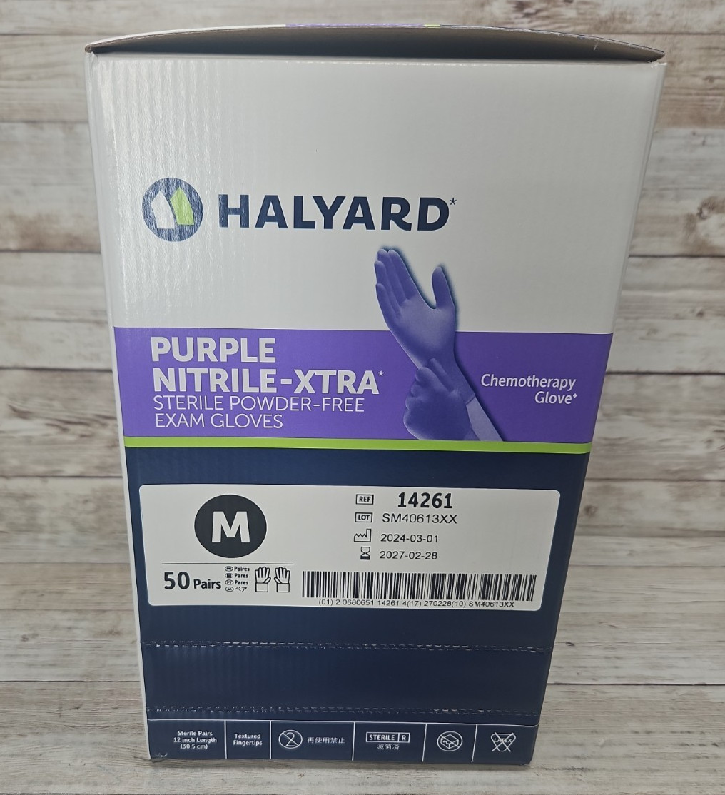 Halyard Purple-XTRA Nitrile Exam Gloves STERILE *1 Box* Size: MEDIUM *Exp: 2/27*