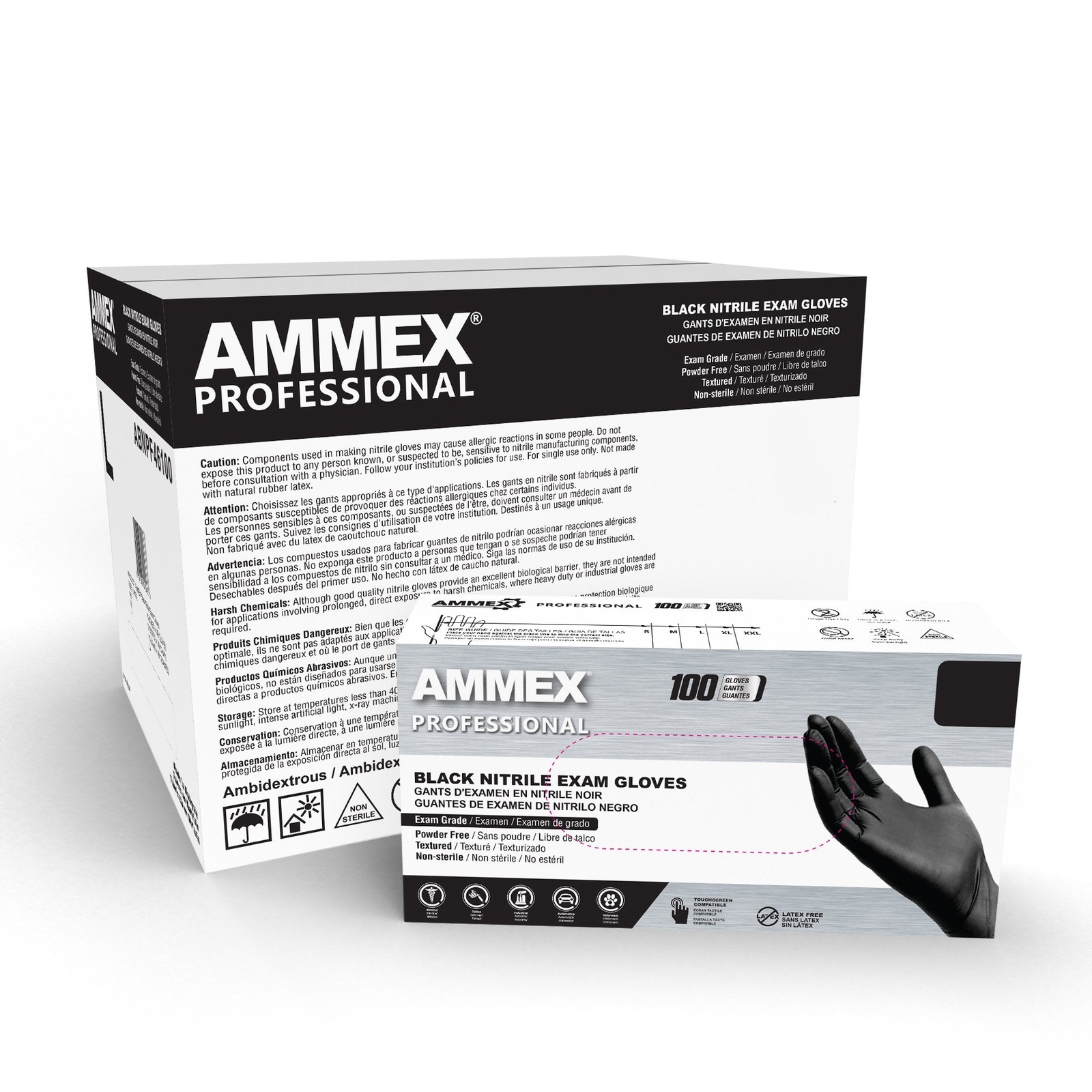 AMMEX Black Nitrile Disposable Exam/Medical Gloves 3 Mil, Latex-Free, Box of 100